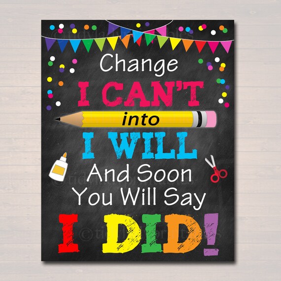 PRINTABLE Change I Can't Into I Will Poster, INSTANT DOWNLOAD, Positive ...