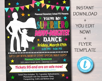 Superhero Daddy Daughter Dance Flyer: School Event Invitation (Digital Download)