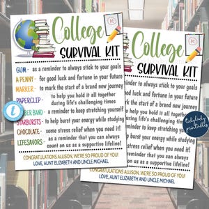EDITABLE College Survival Kit Gift Tags, Printable Going Away to College Care Package Idea, College Care Package Gift Tag Printable Template