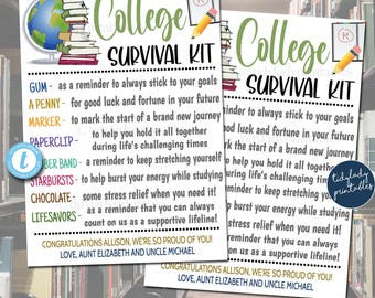Editable College Survival Kit Gift Tags: Printable Care Package (Digital Download)