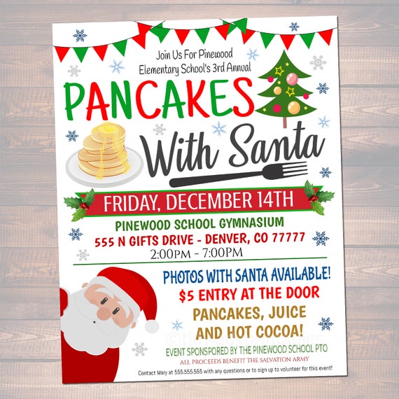 EDITABLE Pancakes With Santa Flyer, Breakfast With Santa