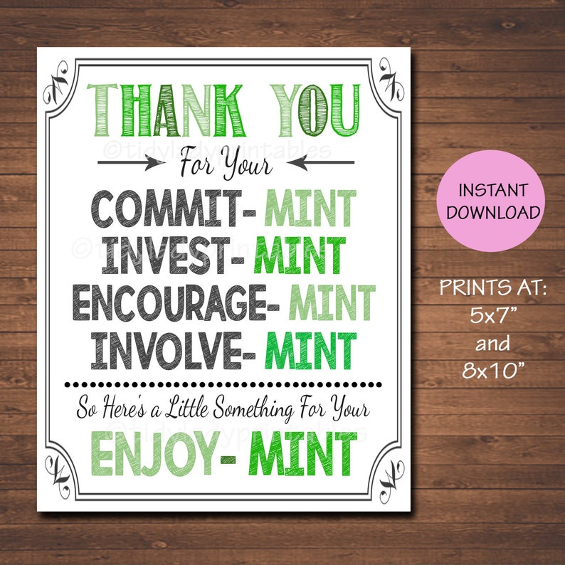 Printable Mint Thank You Decor Sign Volunteer Staff