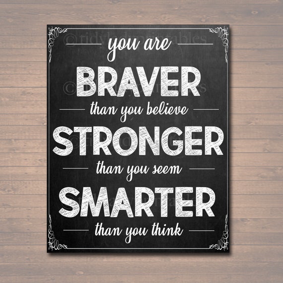 School Counselor Office Decor, Classroom Decor High School Classroom Poster, Braver Smart Stronger Than You Think, Self Esteem Printable Art Il_570xn