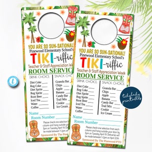 Strand-Thema-Zimmerservice-Tür-Aufhänger, Lehrer-Personal-Anerkennungswoche, Mahalo Tropical Hawaiian Printable Danke, Schule Pto Pta EDITIERBAR