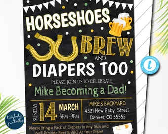 Horseshoes & Brew Baby Shower Invitation: BBQ Grill Party (Editable Template)