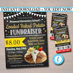 EDITIERBARE Geladene Baked Potato Fundraiser Flyer Ticket Set, pto pta, Kirchengemeinschaftsschul-Benefizveranstaltung, Adoptionsessen SOFORTIGER DOWNLOAD