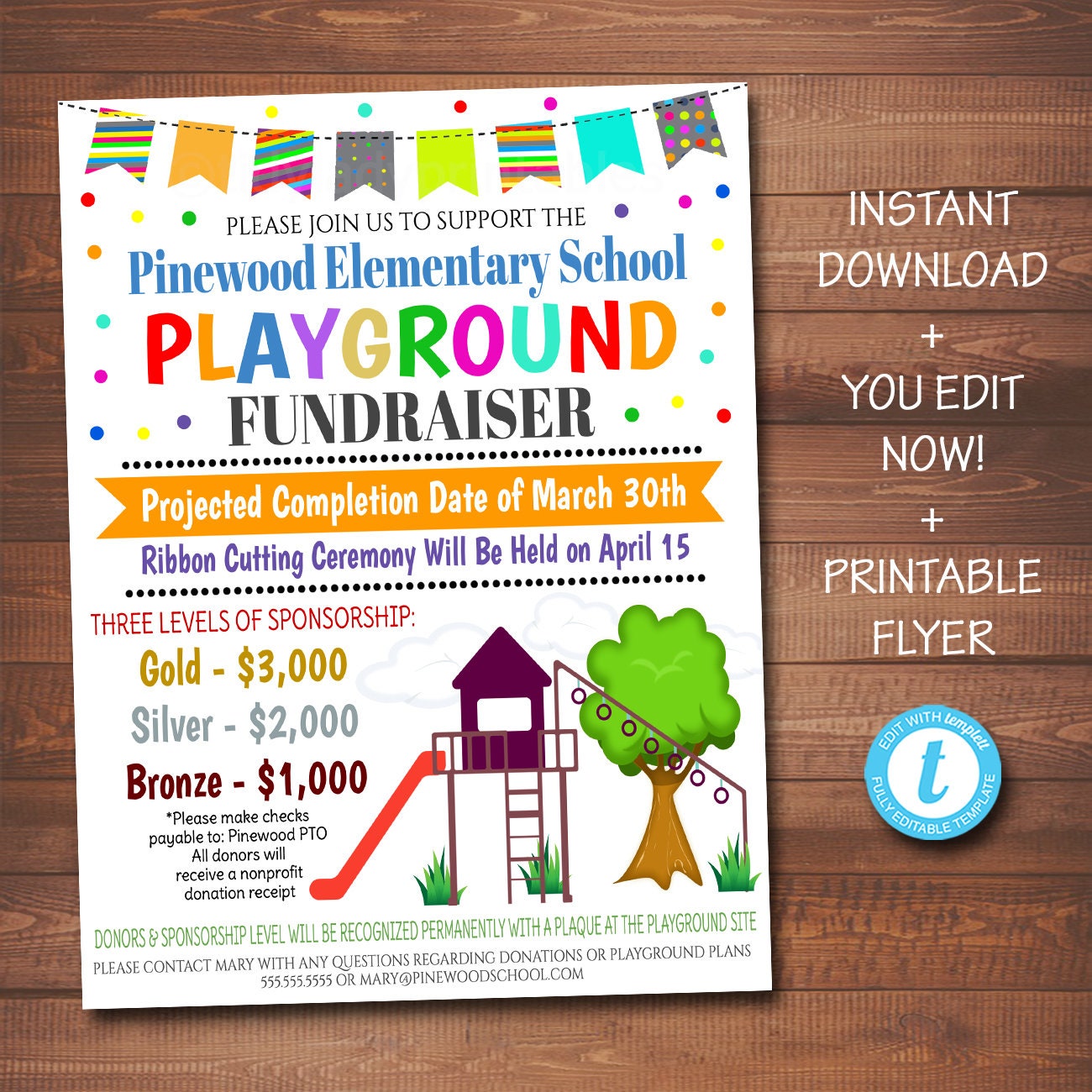 EDITABLE Playground Fundraiser Flyer, pto pta, Church Community School  Benefit Event, Kid