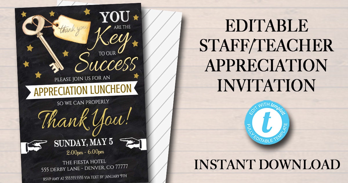 Editable Appreciation Invitation Grateful For You Teacher | Etsy