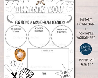 Baseball Teacher Appreciation Printable: Student Fan Mail Worksheet (Digital Download)