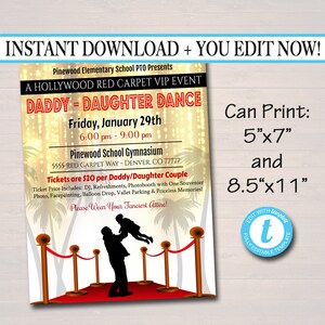 Hollywood Daddy Daughter Dance Flyer Invitation Set (Digital Download)