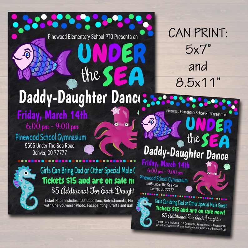 School Mermaid Dance Flyer Party Invite Church Community Event pto pta EDITABLE Daddy Daughter Under The Sea Themed Dance INSTANT DOWNLOAD