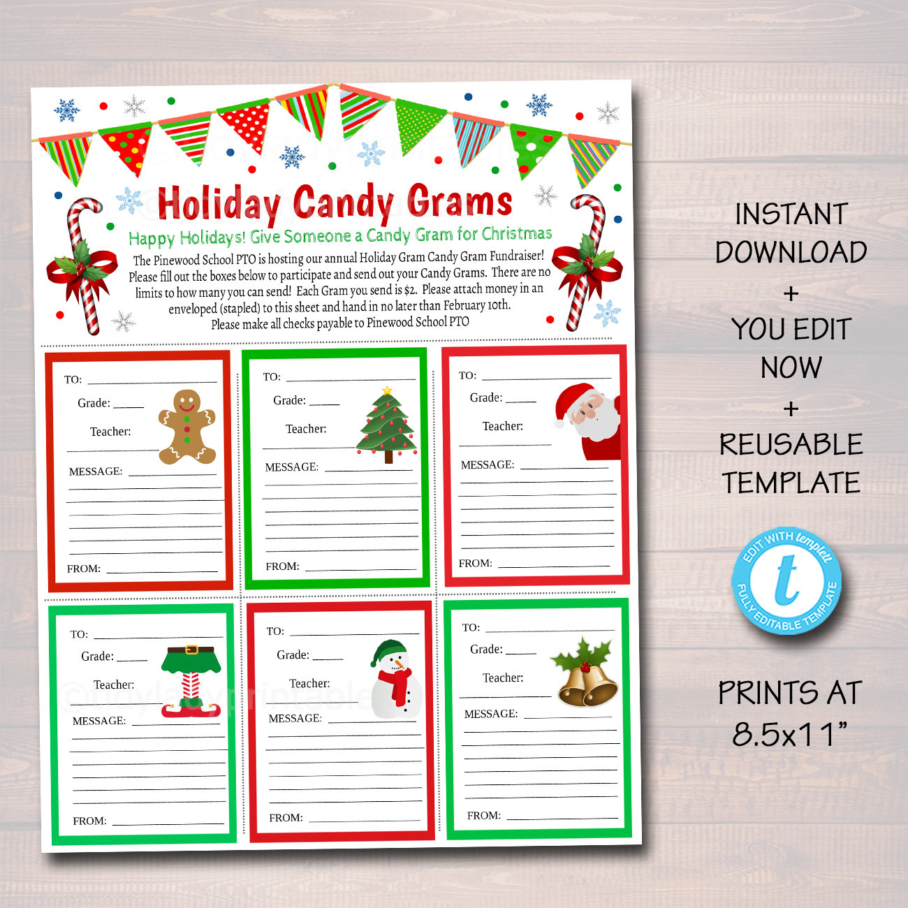 Christmas Candy Gram Flyer Holiday Candy Gram Fundraiser Etsy