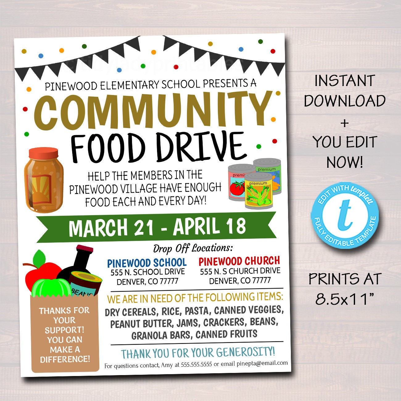 Printable Editable Food Drive Flyer