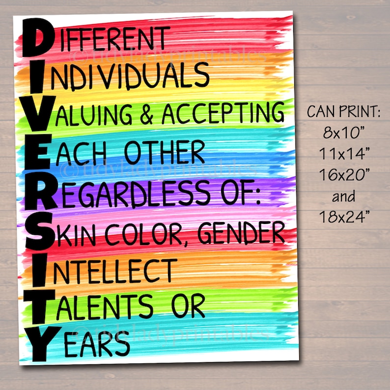 Diversity Display Lettering Diversity Poster: Rainbow Watercolor Classroom Art (digital Download ...