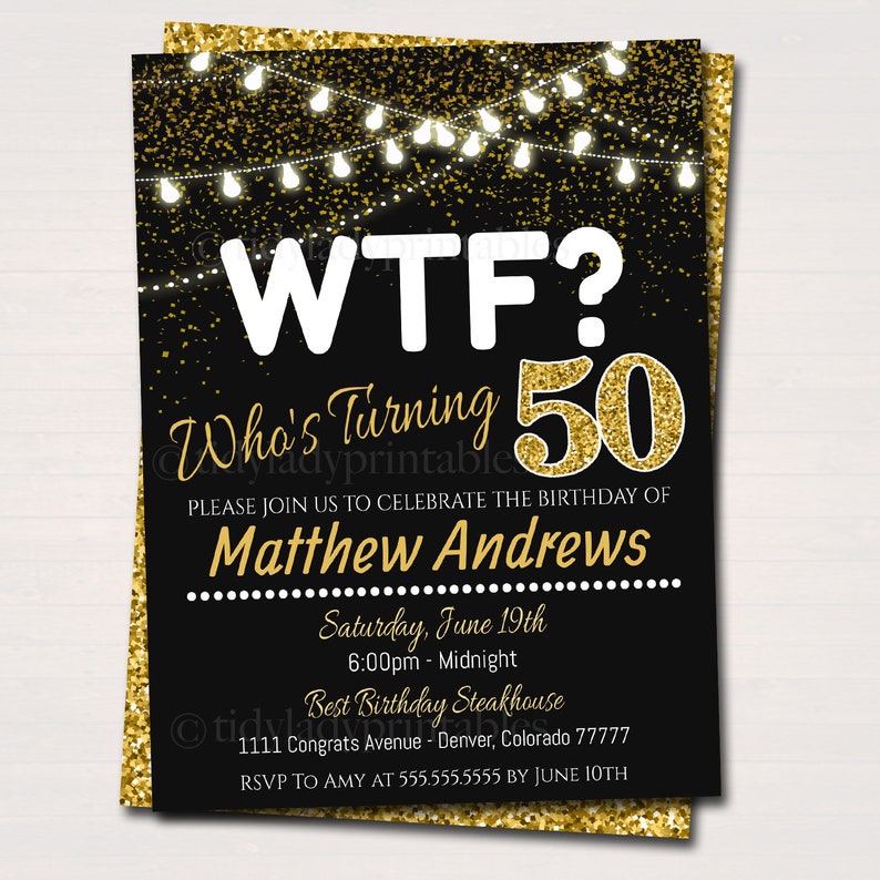 50th Birthday Party Invitation WTF Birthday Printable Cheers Etsy