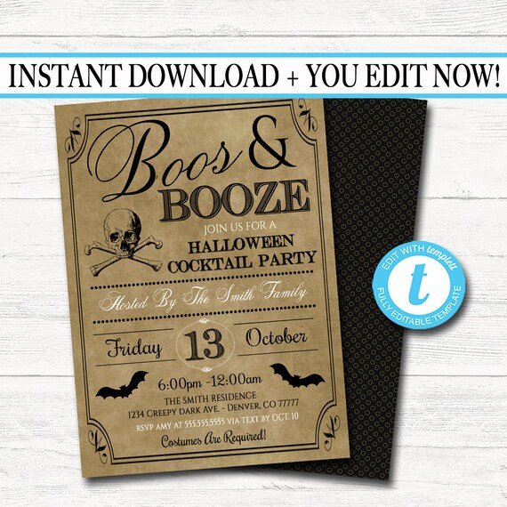 EDITABLE Halloween Boos and Brews, Costume Cocktail Party Invitation, Adult Halloween, Bachelorette Invite Brews & Boos, INSTANT DOWNLOAD Il_570xn