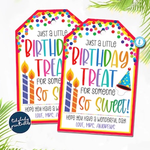 Etiqueta de regalo de cumpleaños, etiqueta de feliz cumpleaños, regalo de cumpleaños para alguien tan dulce, tarjeta de cumpleaños para niños de escuela primaria, etiqueta de caramelo de cumpleaños, EDITABLE