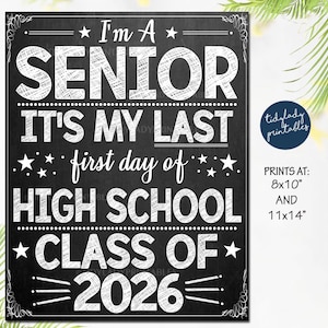 First Day of Senior Year Sign First Day of 12th Grade Sign Class of 2026 sign Printable Back to School Senior Sign Instant Download