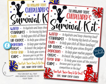 EDITABLE Cheerleader Survival Kit Printable, Cheer Team Gift, Team Kids School Sports, Cheerleader Snack Treat Tags, Team Gift Idea TEMPLATE