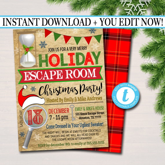 Printable Holiday Escape Room Invitation, Christmas Party Invitation, Work Corporate Party Invite Adult Christmas Event, Ugly Sweater Invite Il_570xn