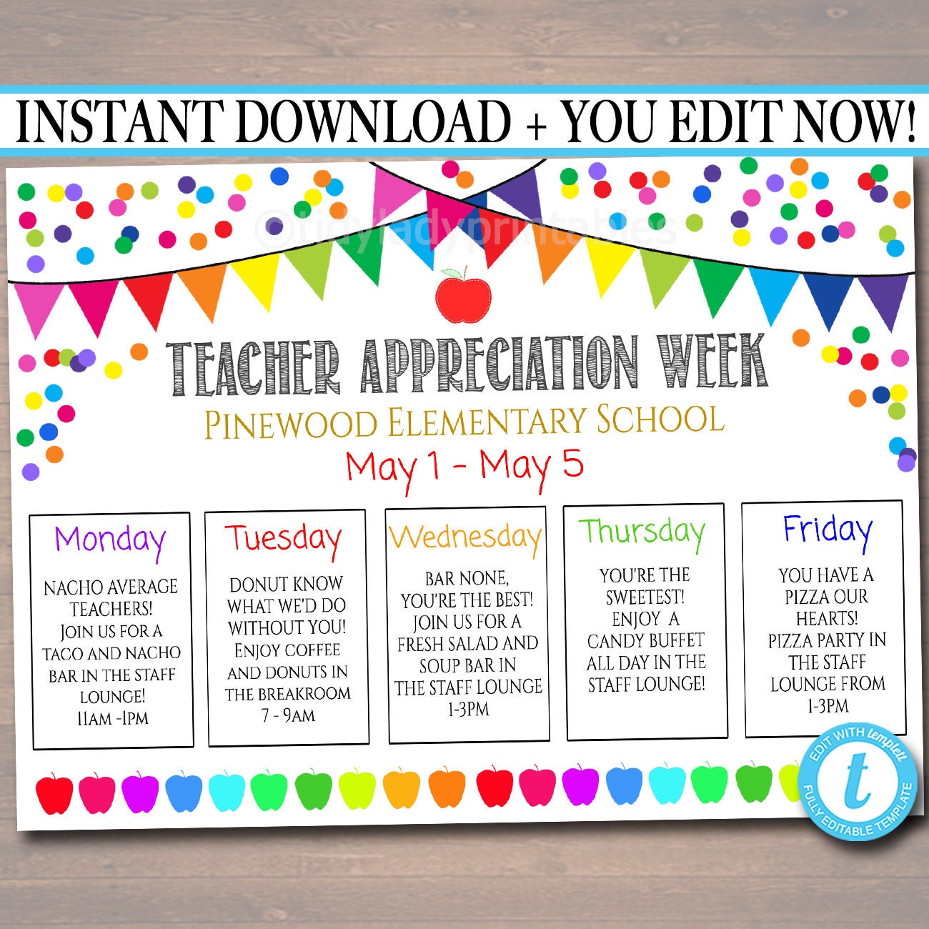 EDITABLE Teacher Appreciation Week Itinerary Poster Digital Etsy France