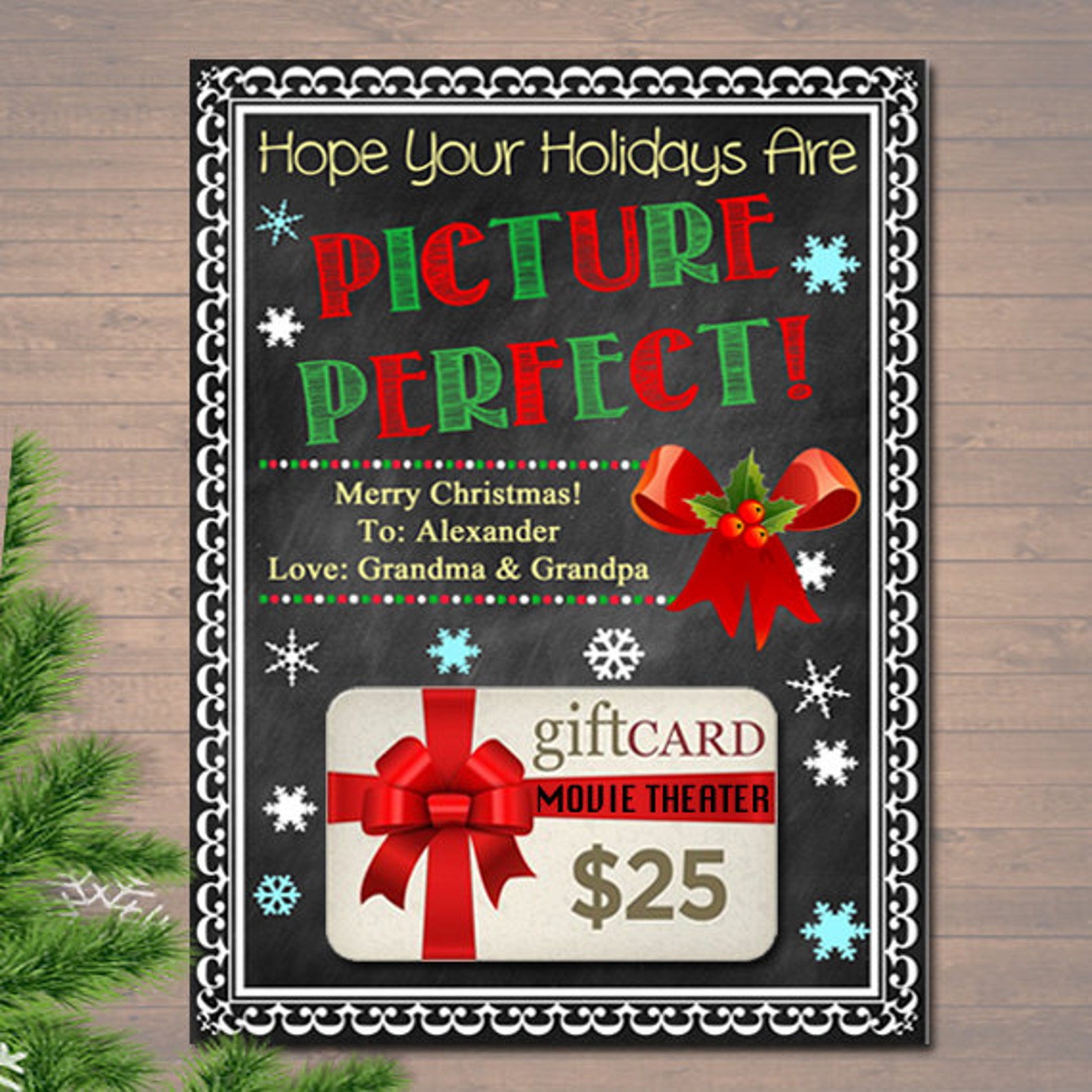 EDITABLE Christmas Movie Theater Gift Card Holder Printable - Etsy