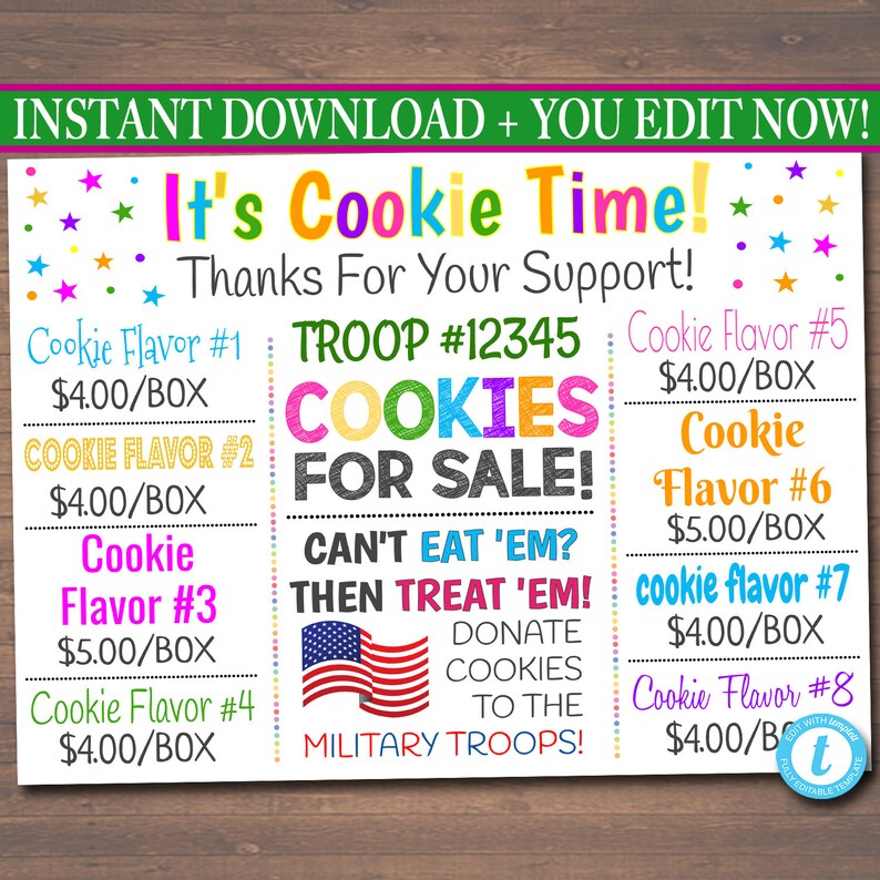 EDITABLE Cookie Booth Sign Digital File Troop Leader Cookie Etsy