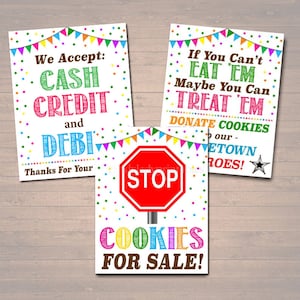 PRINTABLE Cookie Booth Sign Set, Accept Payments, Fundraising Booth Stop Cookies, Donate Police Hero Cookie Banner, Cookie Drop Booth Poster