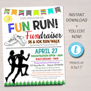 EDITABLE Fun Run Flyer Printable, School Community Fundraising Event Charity Race Run Benefit Fundraiser, Fun Run Template 5k 10k Race Flyer