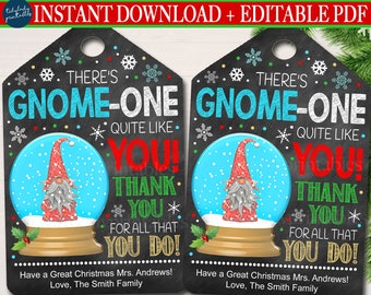 Christmas Gift Tags, Holiday Gnome Elf Holiday Appreciation Staff Employee Teacher, School Pto Pta Cute Funny Xmas Tag, INSTANT DOWNLOAD