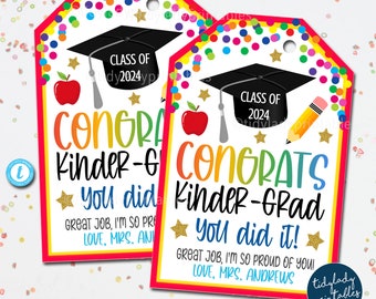 Congrats Kindergarten Graduate tag, Congratulations Kinder-Grad, Any Grade Classroom class gift, Graduation Party Gift Favor Tag, EDITABLE