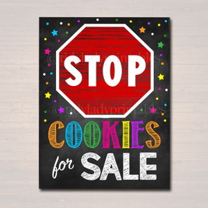 Letrero de puesto de galletas, detener la venta de galletas aquí, banner de entrega de galletas imprimible, póster de puesto de galletas, venta de galletas, puesto de recaudación de fondos DESCARGA INSTANTÁNEA