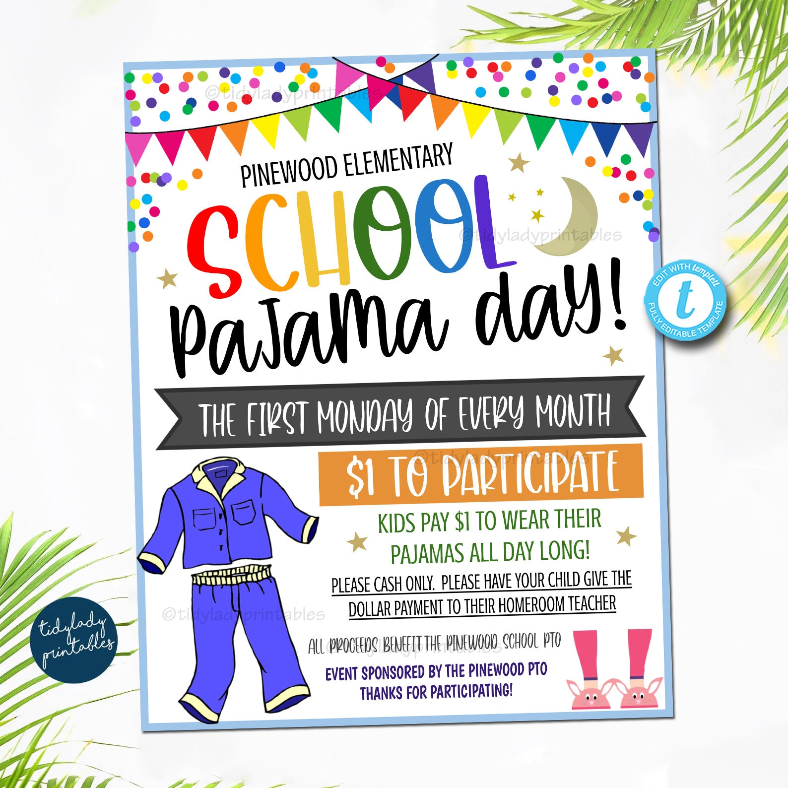 Editable School Pajama Day Flyer School Spirit Party Kids Etsy Canada disney-mulan-little-brother-monday-to-friday-womens-t-shirt-boxlunch