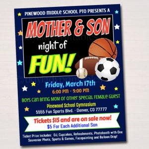 Mother Son Dance Flyer: Editable Sports Night Invitation (Digital Download)