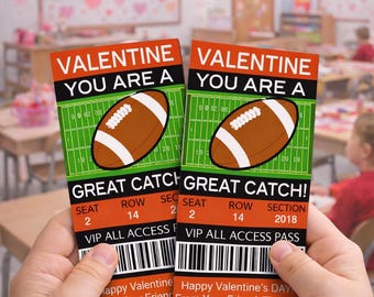 Editable Football Ticket Valentine's Day Cards (Instant Download)