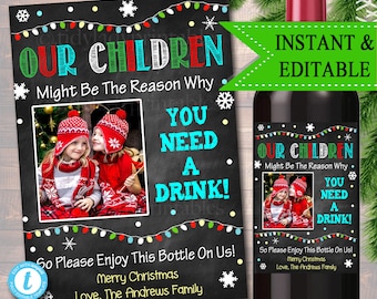 EDITABLE Christmas Teacher Gift End of School Year Wine Label INSTANT DOWNLOAD, Teacher Appreciation Printable Wine Label, Gift From Student