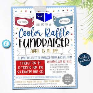 Cooler Raffle Ticket Fundraiser Flyer, Essen Getränke Tombola Fundraiser, Cash Tombola, Sport Fundraiser Schule pto pta Kirche Wohltätigkeitsorganisation EDITABLE