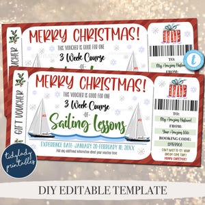 Christmas Sailing Lessons Ticket Voucher, Coupon Printable Template, Holiday Gift For Sailboat Boating Lovers, Surpise Gift Idea EDITABLE