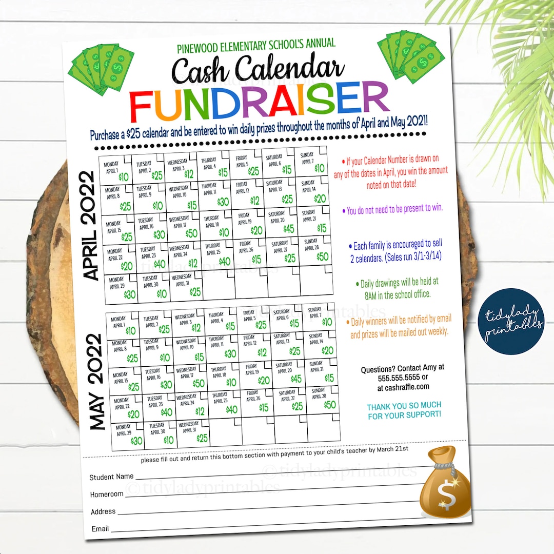 Cash Calendar Fundraiser Flyer Printable Handout Take Home Fundraiser Cash Calendar Fundraiser Flyer Printable Handout Take Home Fundraiser