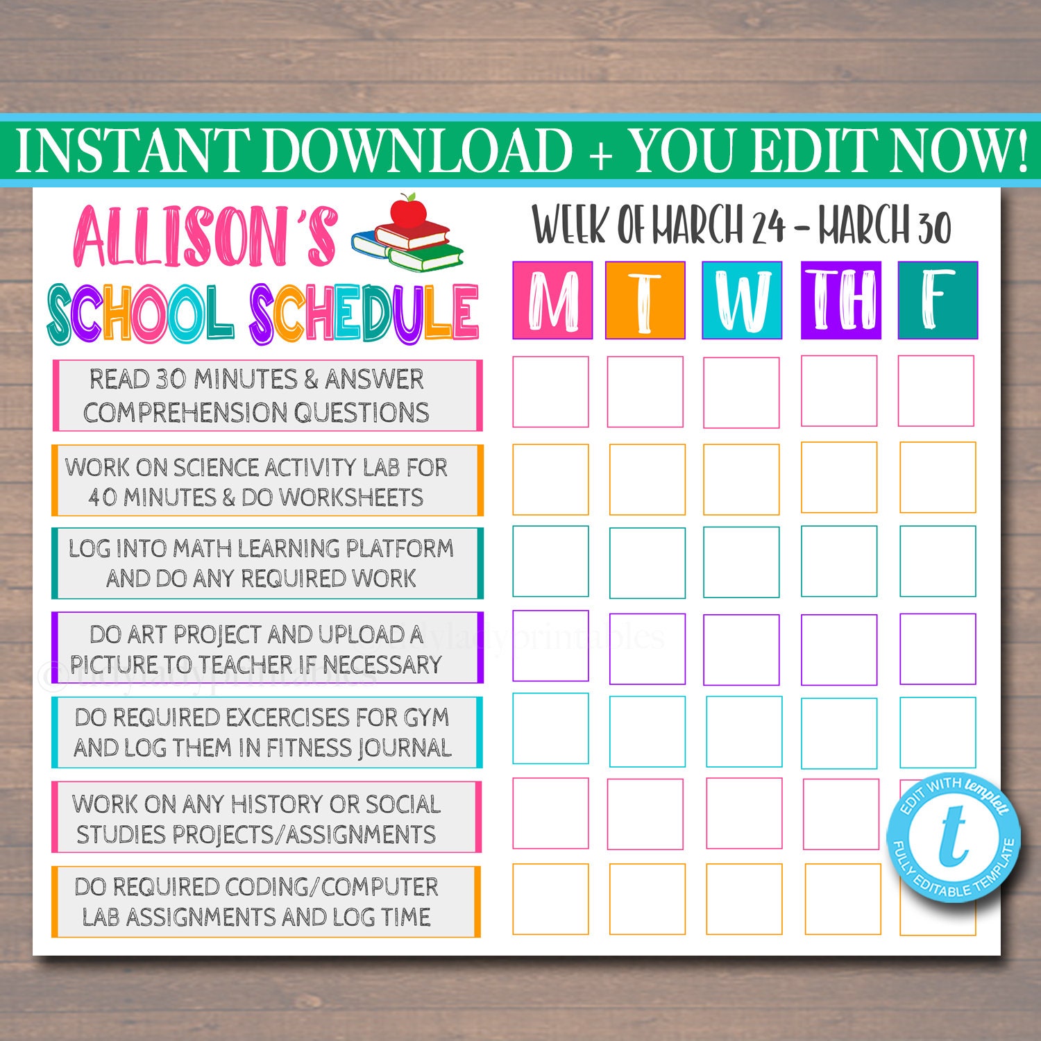 Homeschool Schedule - Homework Organizer Editable Template  Homework  organization, Homeschool schedule, Student calendar