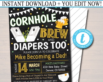 Cornhole & Brew Baby Shower Invitation: BBQ Party (Editable Template)