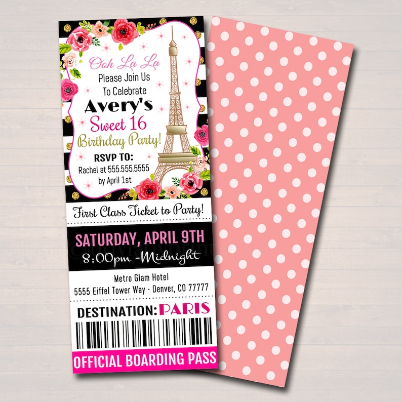 EDITABLE Paris Ticket Party Invitation Birthday Party Girl - Etsy