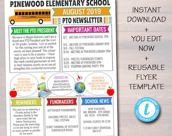 Boletim informativo da PTO e da PTA de agosto: Calendário escolar editável (folheto para impressão)