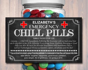 Bewerkbaar Chill Pills-label: Funny Gag-cadeau (afdrukbaar etiket)