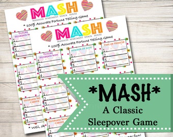 Printable Mash Game, Girls Party Game, Spa Party Beauty Party, Pamper Party Classic Sleepover Game, Printable Game of MASH, INSTANT DOWNLOAD