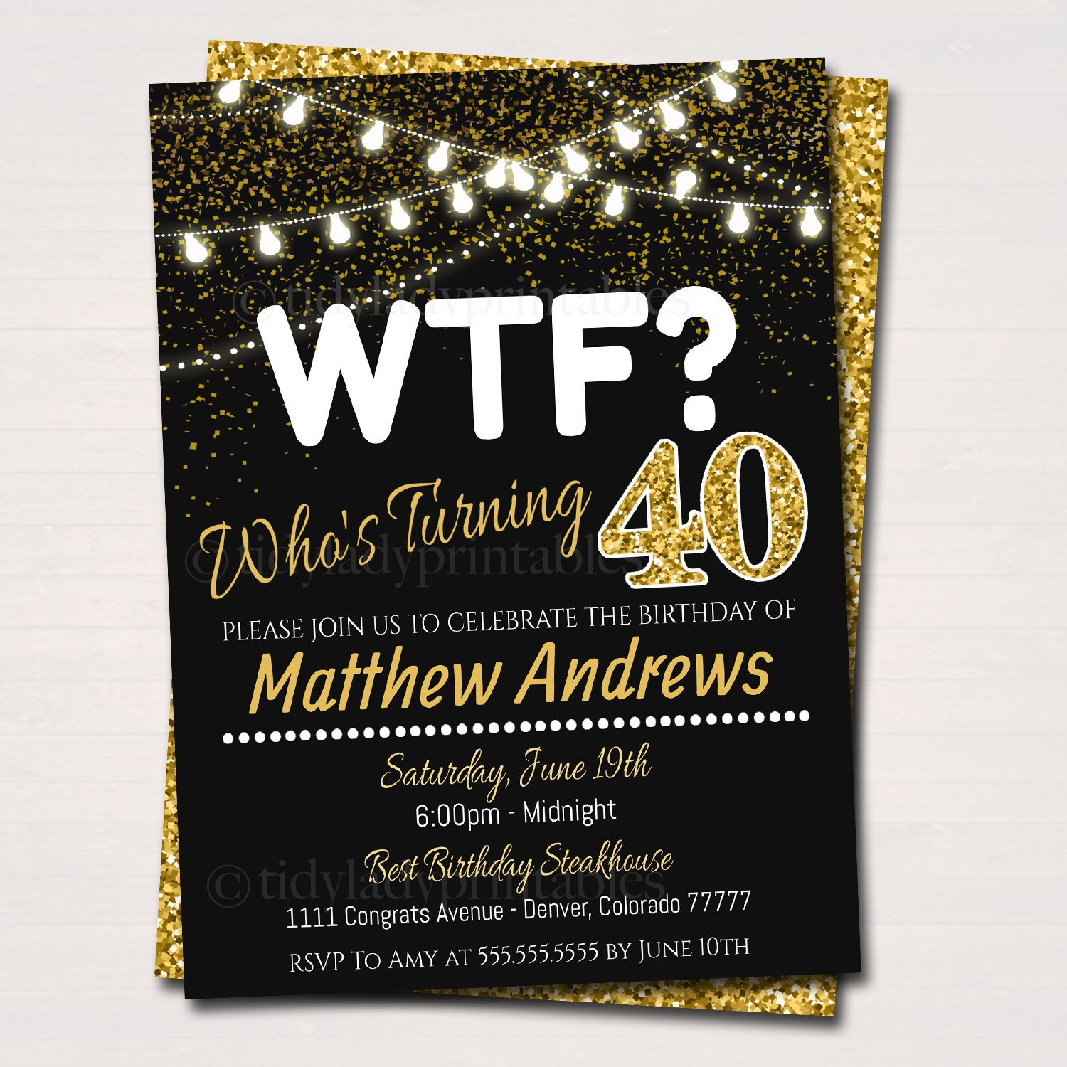 40th Birthday Party Invitation WTF Birthday Printable Cheers Etsy