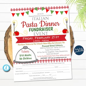 EDITIERBARE Spaghetti Dinner Fundraiser Flyer, pto pta, Kirchengemeinschaft Schule Benefizveranstaltung, italienisches Pasta Dinner Benefizformular, Vorlage