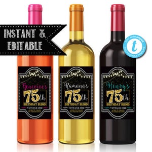 Editable 75th Birthday Wine Label: Vintage Aged Design (Digital File)