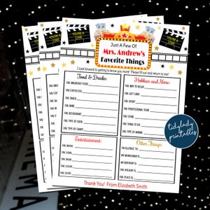 Hollywood Theme Lehrerfavoritenumfrage, Lehrerwunschliste, Arbeitsblatt zur Woche der Film-Kino-Lehrer Wertschätzung auf dem roten Teppich, EDITIERBARE VORLAGE