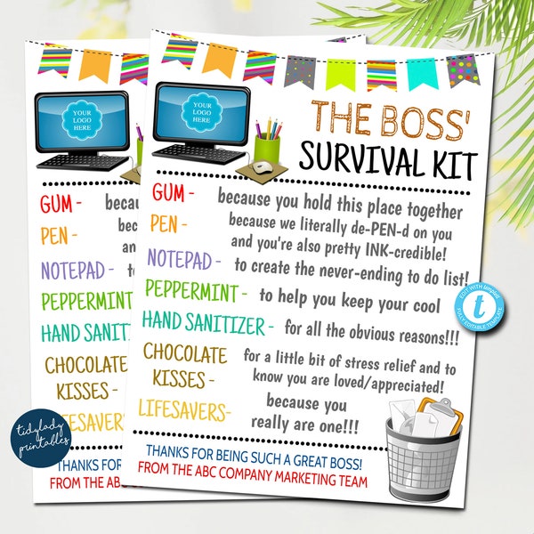 Boss Survival Kit Gift Tags: Editable Corporate Gift (Digital)